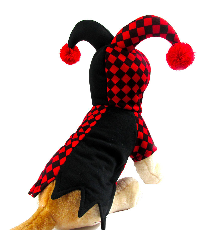 Checkered Pattern Pet Halloween Jester Costume with Pom Pom Hat For Dog